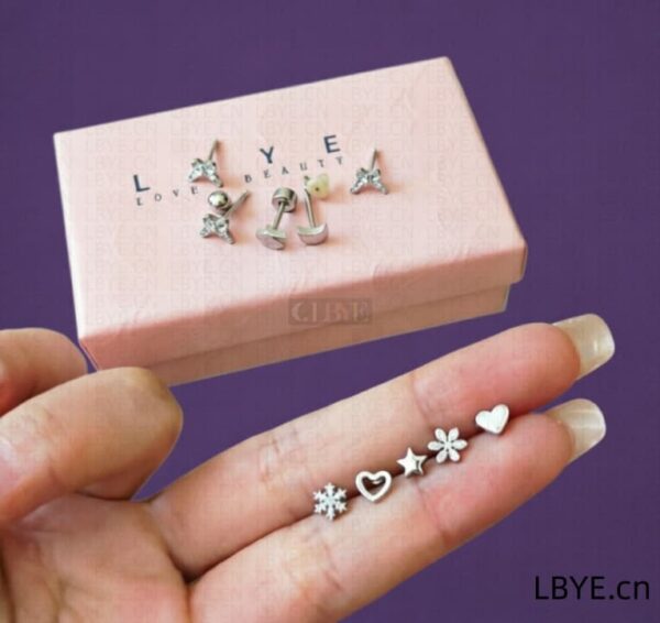 最终上传1 LBYE Hypoallergenic Medical Titanium Steel Earrings Circle-shaped titanium steel earrings as picture shows 12pcs