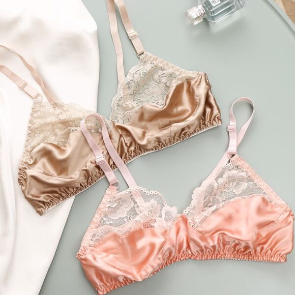 LBYE 100% Mulberry Silk Bra for Women, Ultra-Thin Padded Fixed Strap Bra with 3-Row 2-Column Hook & Eye, Soft Skin-Friendly Silk Lingerie, Multiple Sizes Available