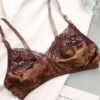 LBYE 100% Mulberry Silk Bra for Women, Ultra-Thin Padded Fixed Strap Bra with 3-Row 2-Column Hook & Eye, Soft Skin-Friendly Silk Lingerie, Multiple Sizes Available