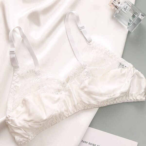LBYE 100% Mulberry Silk Bra for Women, Ultra-Thin Padded Fixed Strap Bra with 3-Row 2-Column Hook & Eye, Soft Skin-Friendly Silk Lingerie, Multiple Sizes Available
