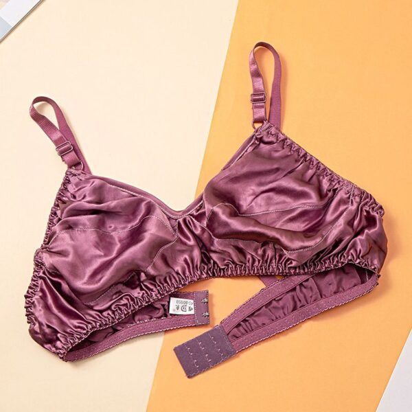 LBYE 100% Mulberry Silk Bra for Women, Ultra-Thin Padded Fixed Strap Bra with 3-Row 2-Column Hook & Eye, Soft Skin-Friendly Silk Lingerie, Multiple Sizes Available