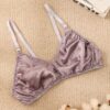 LBYE 100% Mulberry Silk Bra for Women, Ultra-Thin Padded Fixed Strap Bra with 3-Row 2-Column Hook & Eye, Soft Skin-Friendly Silk Lingerie, Multiple Sizes Available