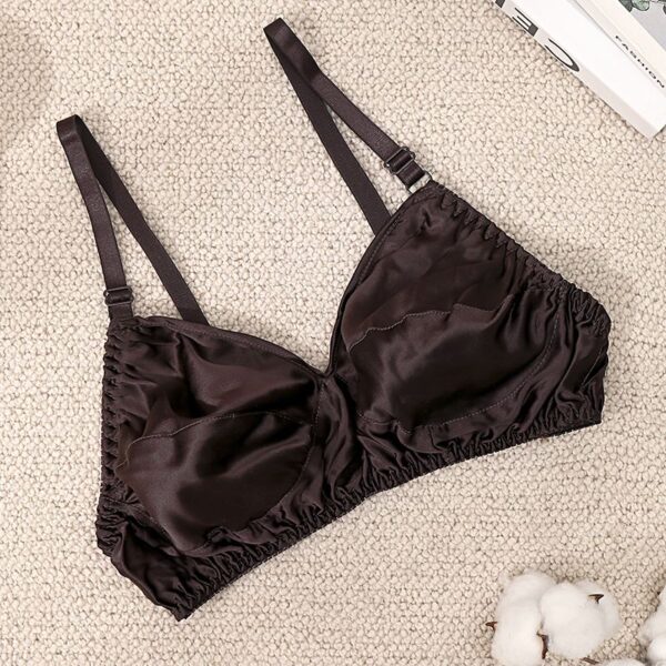 LBYE 100% Mulberry Silk Bra for Women, Ultra-Thin Padded Fixed Strap Bra with 3-Row 2-Column Hook & Eye, Soft Skin-Friendly Silk Lingerie, Multiple Sizes Available