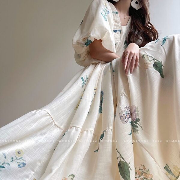LBYE 100% Mulberry Silk Maxi Dress for Women, Elegant Puff Sleeve Princess Dress, Luxury Silk Long Gown for Wedding, Party, Cocktail, Formal Event。