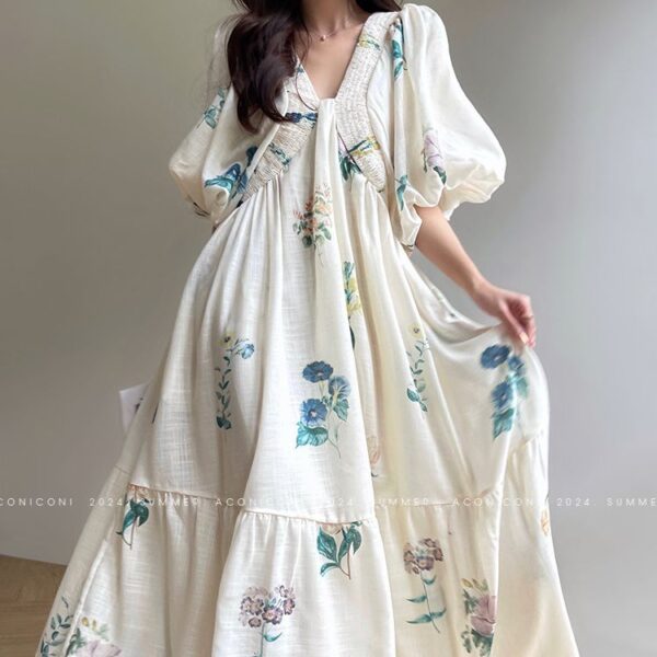 LBYE 100% Mulberry Silk Maxi Dress for Women, Elegant Puff Sleeve Princess Dress, Luxury Silk Long Gown for Wedding, Party, Cocktail, Formal Event。