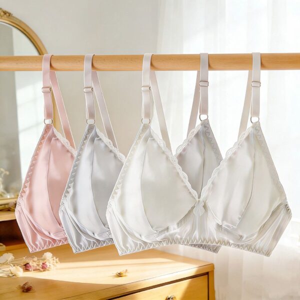 LBYE 100% Mulberry Silk Bra for Women, Ultra-Thin Padded Fixed Strap Bra with 3-Row 2-Column Hook & Eye, Soft Skin-Friendly Silk Lingerie, Multiple Sizes Available