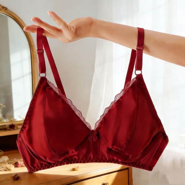 LBYE 100% Mulberry Silk Bra for Women, Ultra-Thin Padded Fixed Strap Bra with 3-Row 2-Column Hook & Eye, Soft Skin-Friendly Silk Lingerie, Multiple Sizes Available