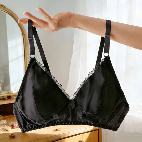 LBYE 100% Mulberry Silk Bra for Women, Ultra-Thin Padded Fixed Strap Bra with 3-Row 2-Column Hook & Eye, Soft Skin-Friendly Silk Lingerie, Multiple Sizes Available