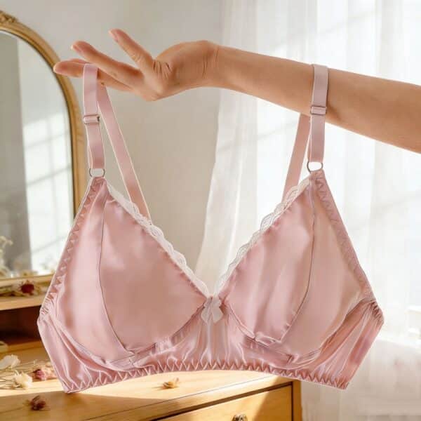 LBYE 100% Mulberry Silk Bra for Women, Ultra-Thin Padded Fixed Strap Bra with 3-Row 2-Column Hook & Eye, Soft Skin-Friendly Silk Lingerie, Multiple Sizes Available