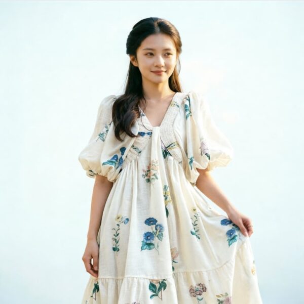 LBYE 100% Mulberry Silk Maxi Dress for Women, Elegant Puff Sleeve Princess Dress, Luxury Silk Long Gown for Wedding, Party, Cocktail, Formal Event。