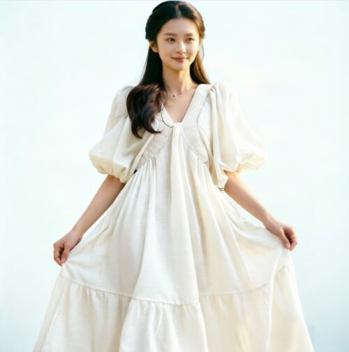 LBYE 100% Mulberry Silk Maxi Dress for Women, Elegant Puff Sleeve Princess Dress, Luxury Silk Long Gown for Wedding, Party, Cocktail, Formal Event。