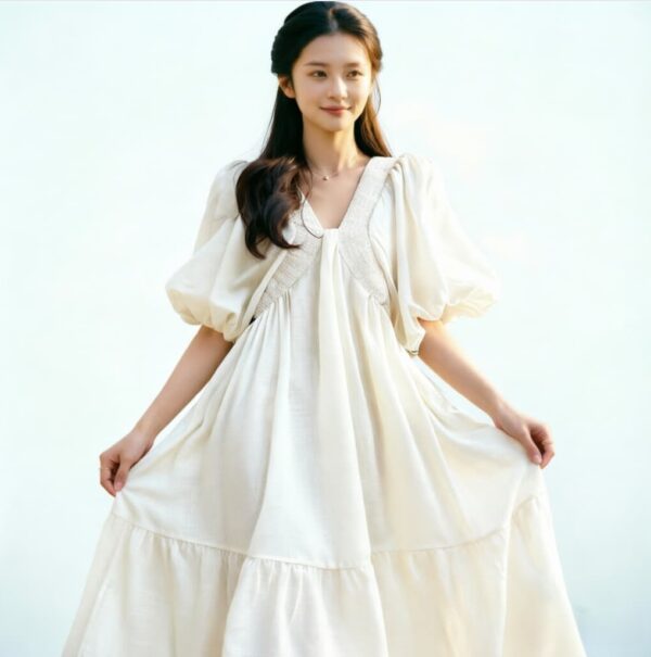 LBYE 100% Mulberry Silk Maxi Dress for Women, Elegant Puff Sleeve Princess Dress, Luxury Silk Long Gown for Wedding, Party, Cocktail, Formal Event。